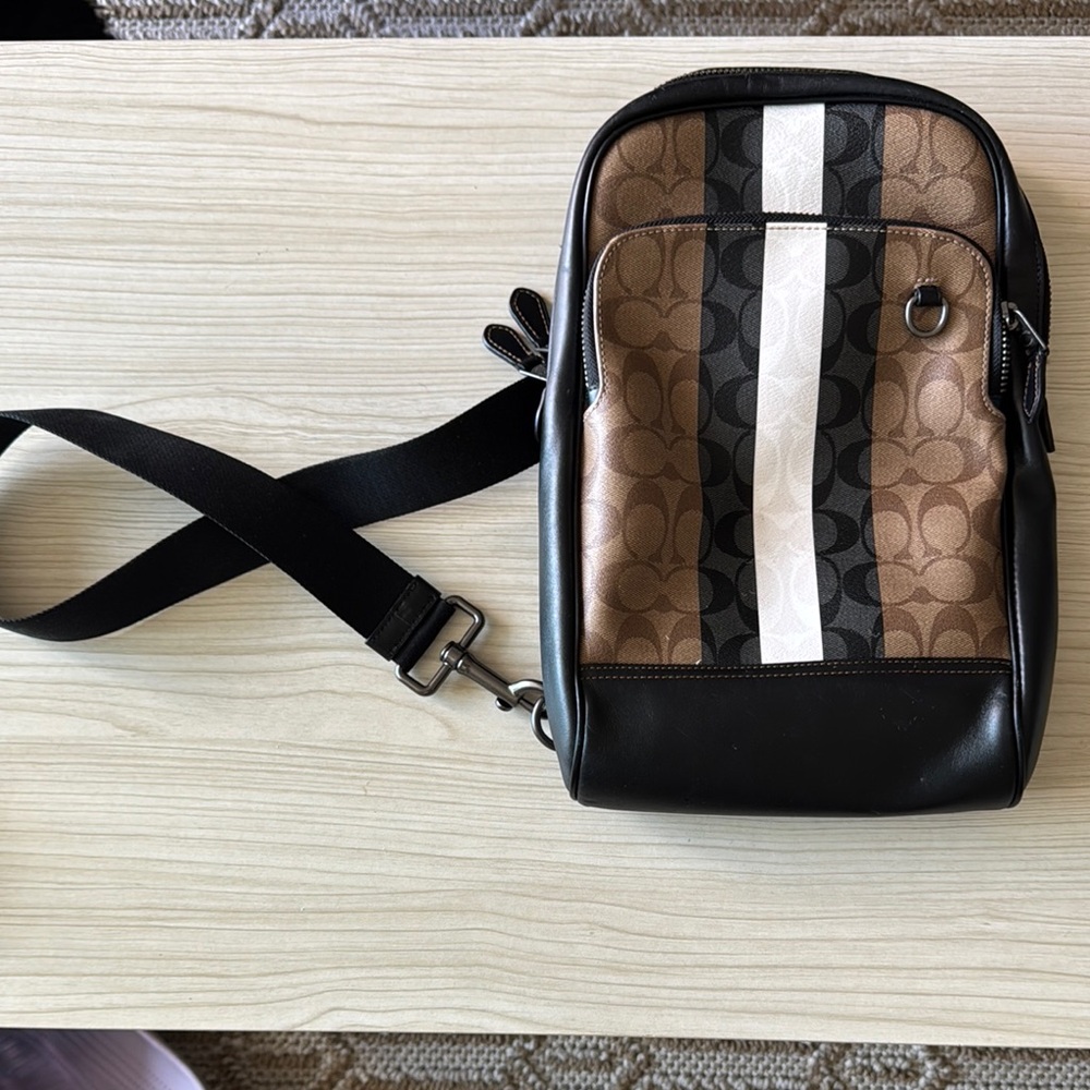 Coach Men's Brown and Black Crossbody Bag